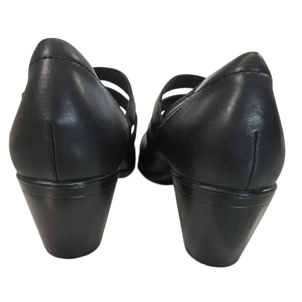 Clarks Collection Black Leather Mary Jane Block Heel Pumps Womens 9 261841294065